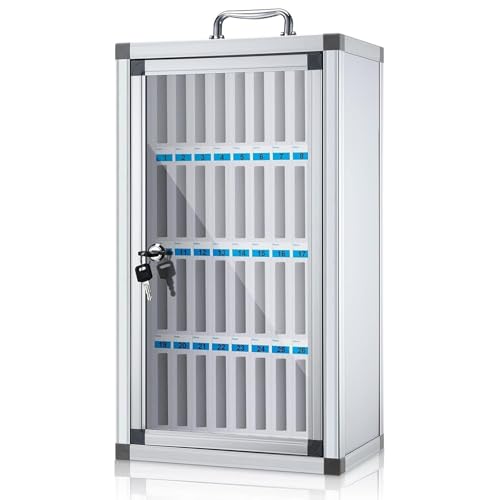 LIUJHGH Handy-Aufbewahrungsbox aus Aluminiumlegierung mit Schloss, transparenter Tür, Schreibtisch- oder Wandschrank für Büro, Schule und Klassenzimmer(36-bit) von LIUJHGH