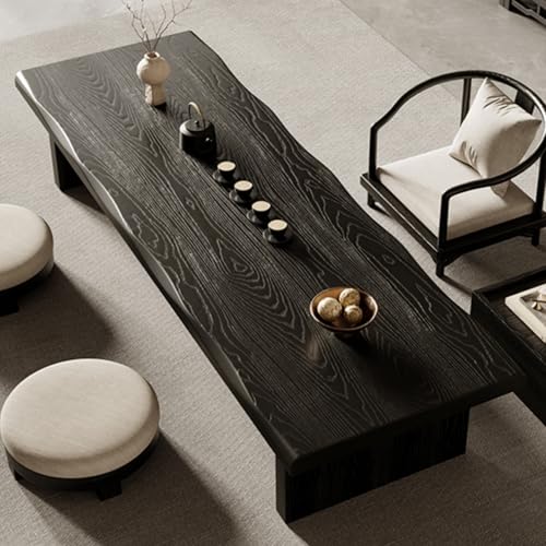 LIUJHGH Japanischer niedriger Bodentisch, Meditations- oder Teetisch aus Massivholz für Wohnzimmer, Altar oder Empfangsraum(Schwarz,120cm) von LIUJHGH