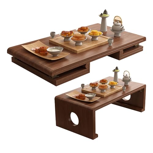 LIUJHGH Klappbarer Couchtisch, rustikaler Couchtisch aus Massivholz für Wohnzimmer oder Schlafzimmer, Akzenttisch im Landhausstil für die Inneneinrichtung(Walnut,60 * 40cm) von LIUJHGH