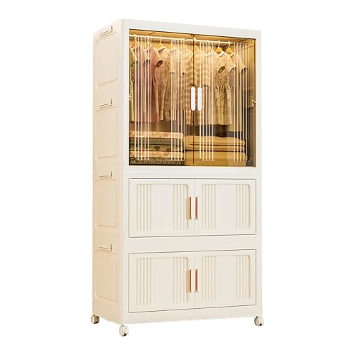 LIUJHGH Kompakter Faltbarer Kunststoffschrank mit Deckeln und Magnettüren, Stapelbare Aufbewahrungsboxen für Kleidung und Haushaltsorganisation(70-Width,3-Tier) von LIUJHGH