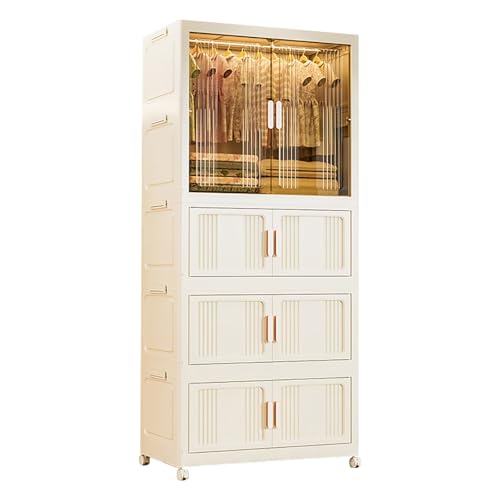 LIUJHGH Kompakter Faltbarer Kunststoffschrank mit Deckeln und Magnettüren, Stapelbare Aufbewahrungsboxen für Kleidung und Haushaltsorganisation(70-Width,4-Tier) von LIUJHGH
