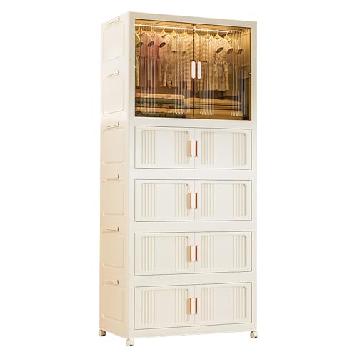 LIUJHGH Kompakter Faltbarer Kunststoffschrank mit Deckeln und Magnettüren, Stapelbare Aufbewahrungsboxen für Kleidung und Haushaltsorganisation(70-Width,5-Tier) von LIUJHGH