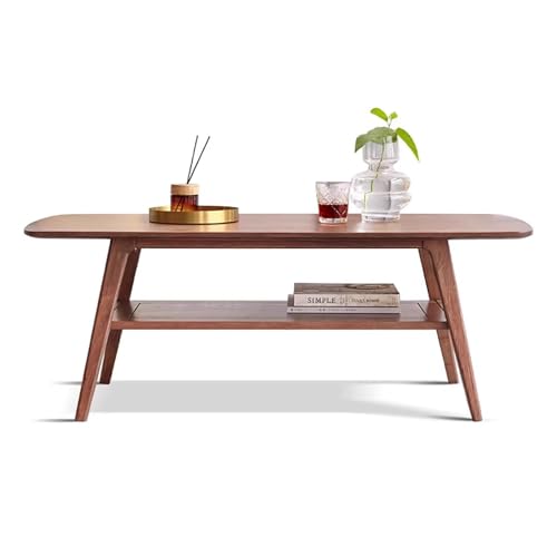 LIUJHGH Mid Century Modern Couchtisch, Massivholz-Mitteltisch für Wohnzimmer, Retro-Sofatisch für kleine Räume, Schlafzimmer, Büro oder Wohnung(Walnut,80cm) von LIUJHGH