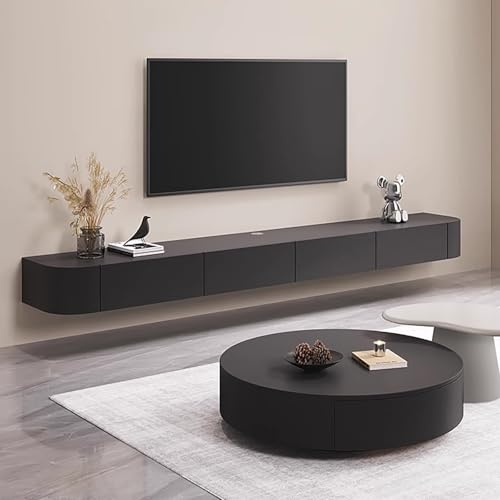LIUJHGH Schwarzer TV-Wandschrank mit Aufbewahrungsschubladen, schwebende Entertainment-Konsole für TV-Komponenten, TV-Ständer aus Massivholz für Wohnkultur(Black-24cm,300cm) von LIUJHGH