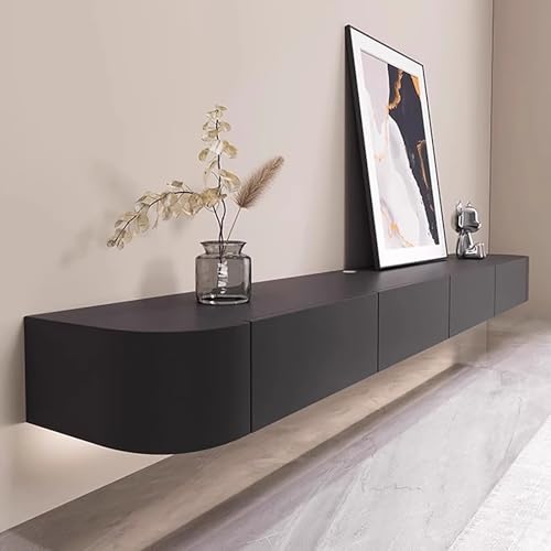 LIUJHGH Schwebende TV-Konsole mit Aufbewahrungsschubladen, schwarzes Wand-TV-Regal aus Holz mit Kabelführung für die Montage unter dem Fernseher(Black-30cm,140cm) von LIUJHGH