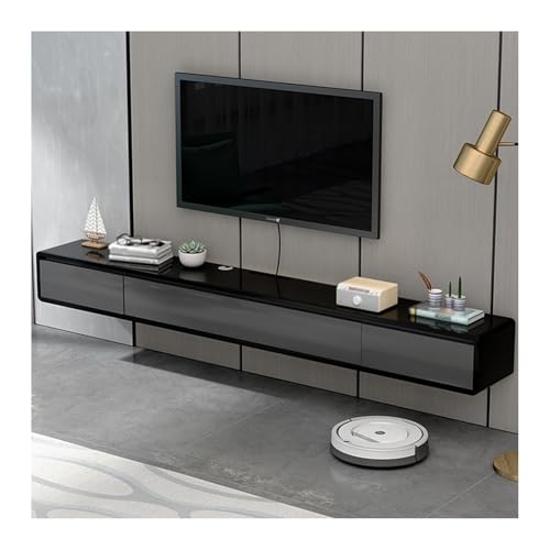 LIUJHGH Schwebender TV-Schrank, wandmontierte Medienkonsole mit 2 Schubladen und Regalen für Wohnzimmer oder Entertainmentraum(Gray+Black,300cm) von LIUJHGH