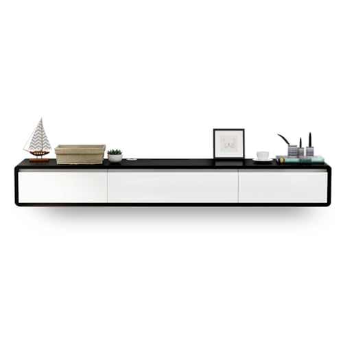 LIUJHGH Schwebender TV-Schrank, wandmontierte Medienkonsole mit 2 Schubladen und Regalen für Wohnzimmer oder Entertainmentraum(White+Black,300cm) von LIUJHGH