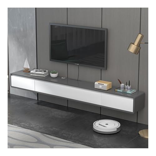 LIUJHGH Schwebender TV-Schrank, wandmontierte Medienkonsole mit 2 Schubladen und Regalen für Wohnzimmer oder Entertainmentraum(White+Gray,300cm) von LIUJHGH