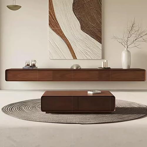 LIUJHGH Schwebendes TV-Regal aus Holz, wandmontiertes modernes Fernsehschrankregal für Wohnzimmer & Schlafzimmer(Walnut,160cm/63in) von LIUJHGH