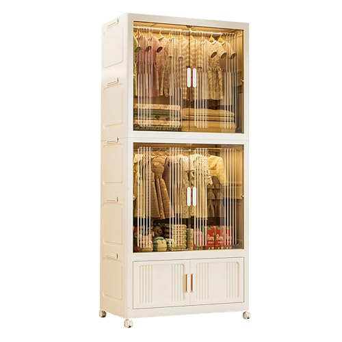 LIUJHGH Stapelbarer Kunststoffschrank mit Magnettüren, Faltbarer Kleiderschrank-Organizer mit Rollen, Kompakter Kleiderschrank für Kleine Räume(B-3-tier) von LIUJHGH