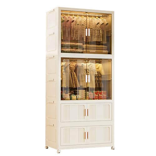 LIUJHGH Stapelbarer Kunststoffschrank mit Magnettüren, Faltbarer Kleiderschrank-Organizer mit Rollen, Kompakter Kleiderschrank für Kleine Räume(B-4-tier) von LIUJHGH