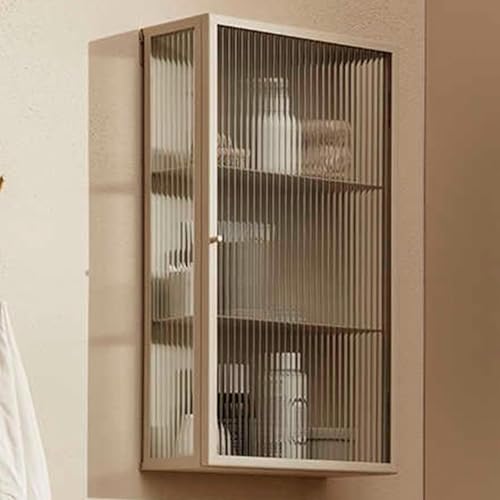 LIUJHGH Wandhängender Glastürschrank, moderner Metall-Aufbewahrungsschrank mit Sicherheitsglas, hängender Medizinschrank für Küche, Bad oder Schlafzimmer(Beige,Left) von LIUJHGH