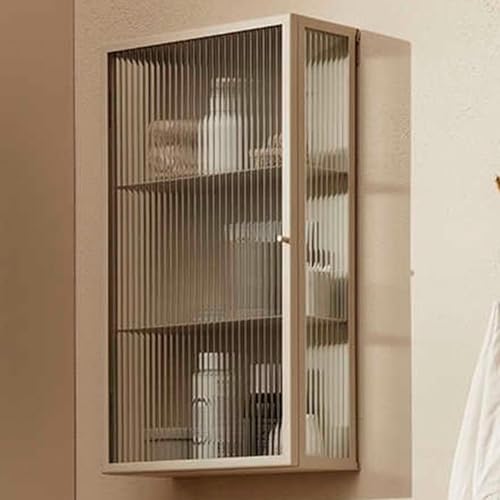 LIUJHGH Wandhängender Glastürschrank, moderner Metall-Aufbewahrungsschrank mit Sicherheitsglas, hängender Medizinschrank für Küche, Bad oder Schlafzimmer(Beige,Right) von LIUJHGH