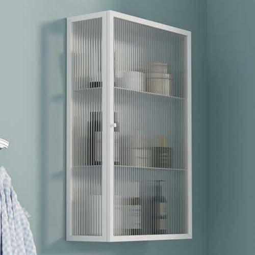 LIUJHGH Wandhängender Glastürschrank, moderner Metall-Aufbewahrungsschrank mit Sicherheitsglas, hängender Medizinschrank für Küche, Bad oder Schlafzimmer(Weiß,Left) von LIUJHGH