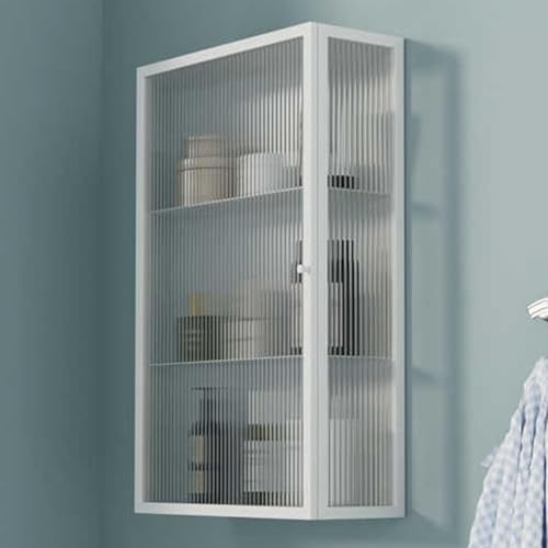 LIUJHGH Wandhängender Glastürschrank, moderner Metall-Aufbewahrungsschrank mit Sicherheitsglas, hängender Medizinschrank für Küche, Bad oder Schlafzimmer(Weiß,Right) von LIUJHGH