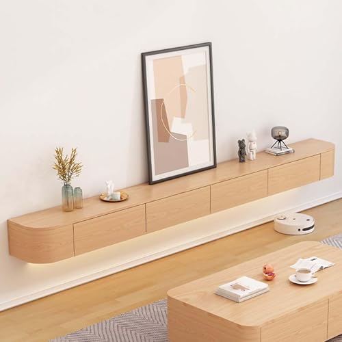 LIUJHGH Wandmontierter, schwebender TV-Schrank mit Stauraum, moderner TV-Ständer mit Tür und Regal für Wohnzimmer oder Schlafzimmer(Wood,220CM) von LIUJHGH