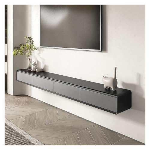 LIUJHGH Wandmontierter schwebender TV-Schrank, schmale Medienkonsole aus Massivholz mit Ablage für kleine Räume(Black+Gray,200cm) von LIUJHGH
