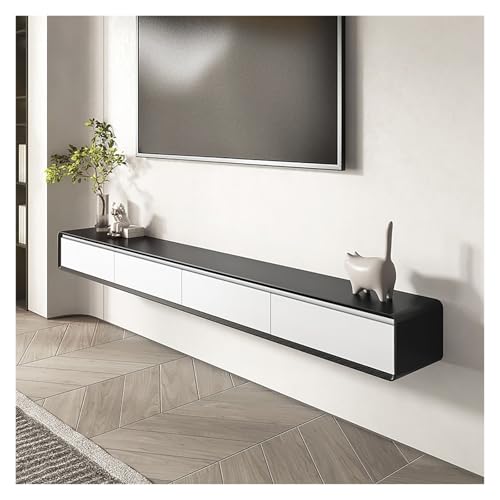 LIUJHGH Wandmontierter schwebender TV-Schrank, schmale Medienkonsole aus Massivholz mit Ablage für kleine Räume(Black+White,220cm) von LIUJHGH