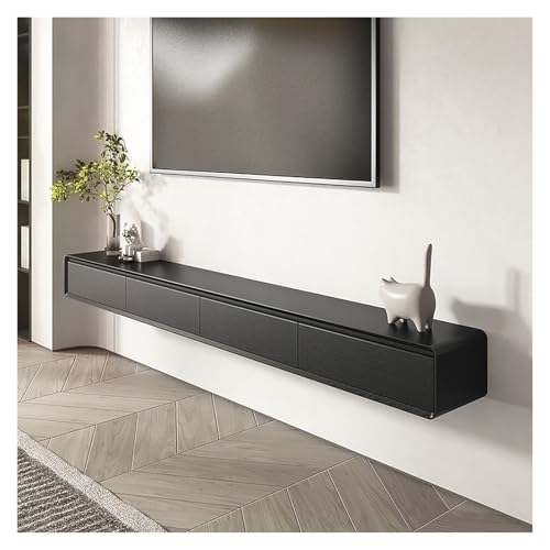 LIUJHGH Wandmontierter schwebender TV-Schrank, schmale Medienkonsole aus Massivholz mit Ablage für kleine Räume(Schwarz,200cm) von LIUJHGH