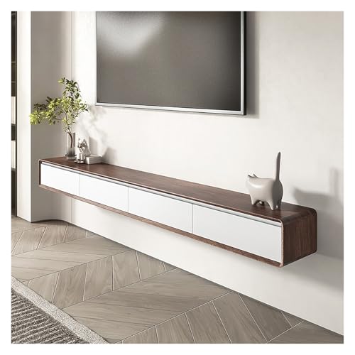 LIUJHGH Wandmontierter schwebender TV-Schrank, schmale Medienkonsole aus Massivholz mit Ablage für kleine Räume(Walnut+White,220cm) von LIUJHGH