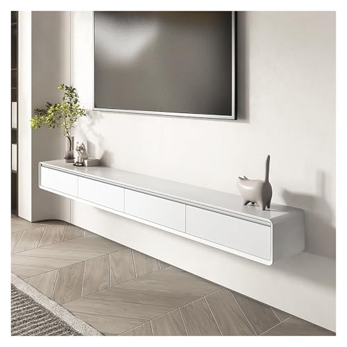 LIUJHGH Wandmontierter schwebender TV-Schrank, schmale Medienkonsole aus Massivholz mit Ablage für kleine Räume(Weiß,180cm) von LIUJHGH