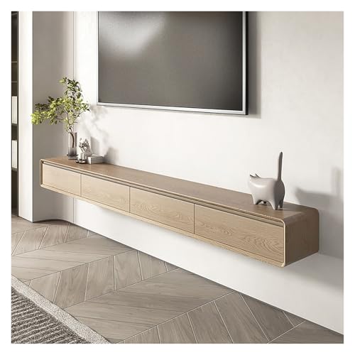 LIUJHGH Wandmontierter schwebender TV-Schrank, schmale Medienkonsole aus Massivholz mit Ablage für kleine Räume(Wood Color,300cm) von LIUJHGH