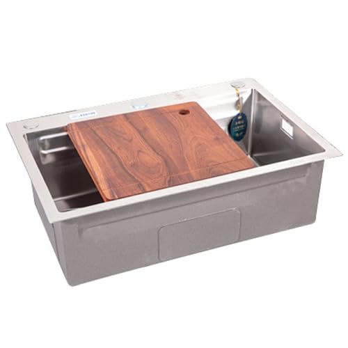 Unterbau- oder Aufsatzspüle für die Küche, Einzelbecken aus Edelstahl mit Arbeitsstation für Zuhause oder Bar(65 * 45cm) von LIUJHGH
