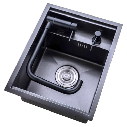 Verstecktes Einzelbecken-Küchenbar-Spülbecken, Edelstahl-Einbauküchenspüle Einzelbecken mit klappbarem Wasserhahn von LIUJHGH