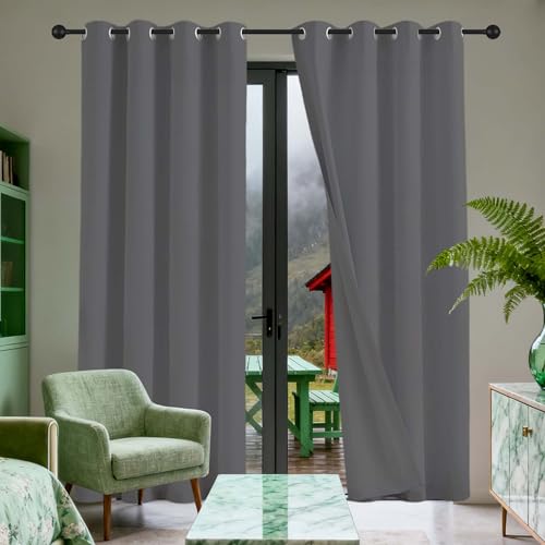 LIUJYUAN Vorhang Blickdicht Thermovorhang 162 x 180 cm Thermo Vorhang Gegen Kälte Und Hitze Blickdicht Blackout Curtains for Bedroom mit Ösen, Waschbar für Wohnzimmer, Dunkelgrau von LIUJYUAN