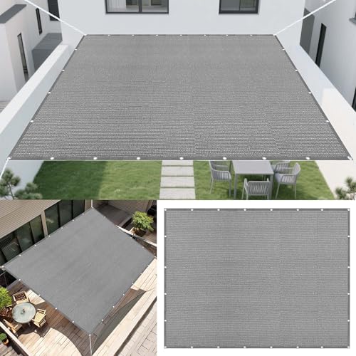 Sonnensegel Sonnenschutz 509 x 538 cm Rechteckig Atmungsaktiv 98% UV Schutz Schattierungsnetz Sichtschutz Tarp Ohne Bohren mit Ösen Segeltuch für Terrasse Camping, Hellgrau von LIUJYUAN