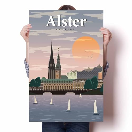 LIULAG Kunstdrucke 40x60cm Ungerahmt Alster Vintage Reiseposter Leinwandbilder Poster Home Design Büro Badezimmer von LIULAG