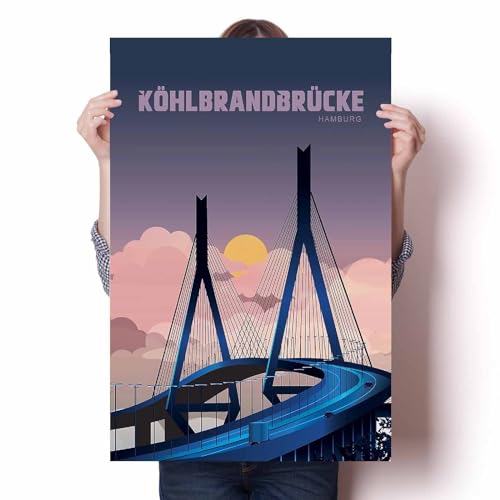 LIULAG Kunstdrucke 40x60cm Ungerahmt Köhlbrandbrücke Vintage Reiseplakat Vintage Badezimmer Büro Wanddekoration Haus Bar Home von LIULAG