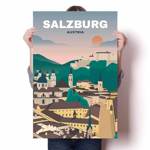 LIULAG Kunstdrucke 50x70cm Ungerahmt Altstadt Salzburg Vintage Reise Poster Badezimmer Vintage Bar Nordic Dekor Büro Bild von LIULAG