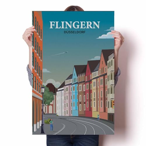 LIULAG Kunstdrucke 50x70cm Ungerahmt Düsseldorf Flingern Vintage Reise Poster Wanddekoration Haus Leinwand Malerei Büro Badezimmer von LIULAG