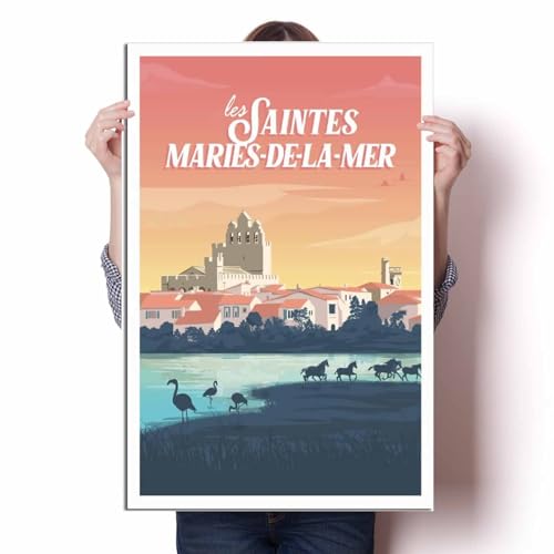 LIULAG Kunstdrucke 50x70cm Ungerahmt Frankreich Saintes-Maries-de-la-Mer Vintage Reiseplakat Büro Vintage Bar Bild Leinwand Malerei Home von LIULAG