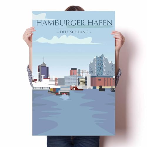 LIULAG Kunstdrucke 50x70cm Ungerahmt Hamburger Hafen Vintage Reise Poster Wandbild Büro Vintage Badezimmer Wohndesign von LIULAG