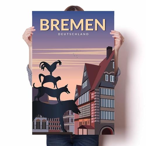 LIULAG Kunstdrucke 50x70cm Ungerahmt Marktplatz Bremen Vintage Reise Poster Büro Poster Leinwand Malerei Haus Badezimmer Bar von LIULAG