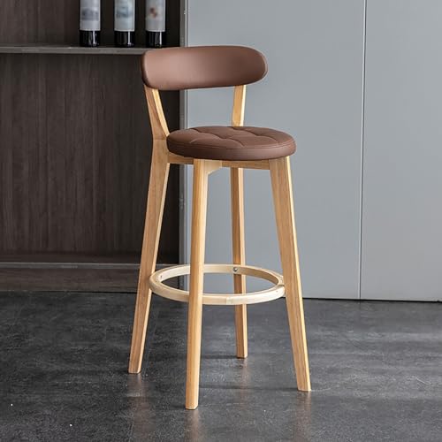 LIULIFEN 2er-Set Barhocker mit Polsterung aus braunem Kunstleder und Beinen aus Massivholz. Barstühle in Thekenhöhe mit gepolsterter Sitzfläche und Fußstütze für Kücheninsel und Esszimmer von LIULIFEN