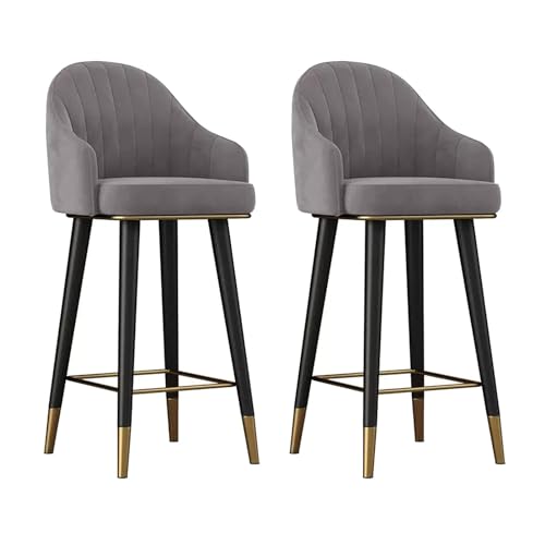 LIULIFEN Drehbare Barhocker aus Samt, 2er-Set, hohe Hocker in Thekenhöhe mit Rückenlehne für Küche und Esszimmer, hellgraue Samtsitzfläche (Sitzhöhe 75 cm) von LIULIFEN