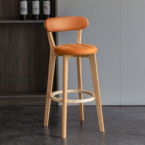 LIULIFEN Moderne Barhocker in Thekenhöhe aus Kunstleder in Orange mit Beinen aus Massivholz, 2er-Set, gepolsterte Sitzfläche und Fußstütze, stilvolle Barstühle für die Kücheninsel oder das von LIULIFEN