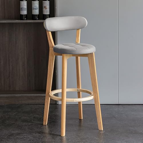 LIULIFEN Moderne Barhocker in Thekenhöhe aus grauem Kunstleder mit gepolsterten Sitzen und Beinen aus Massivholz, 2er-Set von LIULIFEN