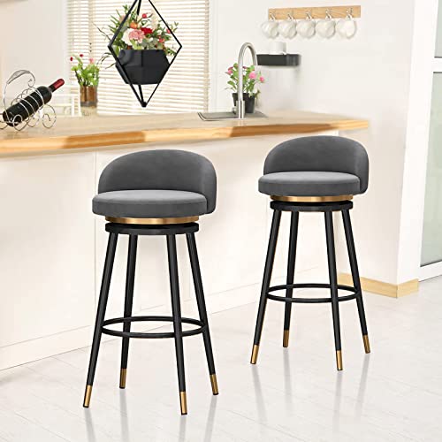 LIULIFEN Modernes Barhocker-Set mit Drehfunktion aus Samt mit Rückenlehne und Fußstütze für Kücheninsel, Esstheke, 2er-Pack von LIULIFEN