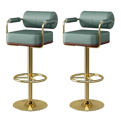 LIULIFEN Verstellbare, drehbare Barhocker, 2er-Set, Thekenstühle aus Kunstleder mit Rückenlehne und Fußstütze, stilvolles Design in Grün und Gold für Kücheninsel oder Esszimmer von LIULIFEN