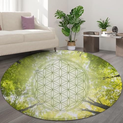 LIULINLIN Kreative Baumszene Blume des Lebens 3D Schlafzimmer flauschig weich Nachttisch Teppich Wohnzimmer Dekoration runder Teppich Bodenmatte von LIULINLIN