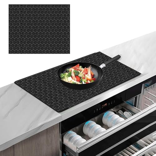 LIULINY 52x78cm Große Silikon Induktionskochfeld Schutzmatte, Induktionsmatte, Induktionsschutzmatte, Induktion Cooker Silikonmatte, Rechteck für Induktionsherd, für Induktionsherd (Schwarz) von LIULINY