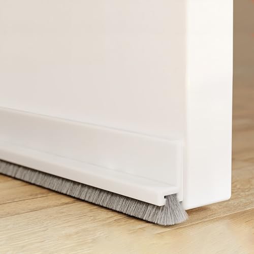 LIULINY Türdichtung Zugluftstopper, 100cm Türdichtung Selbstklebend, Bürstendichtung Selbstklebend, Zugluftstopper für Zimmertür, Silikon Bürstendichtungfür Alle Arten von Türböden Weiß Breite 5,3cm von LIULINY