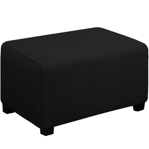 LIULIWEIFA Ottoman Protective Cover Stool Cover, Velvet Stool Covers for Rectangular Footstool, Jacquard Stretch Cover Ottoman Cover Stool Protector Washable Stool Cover,Black a,XL von LIULIWEIFA