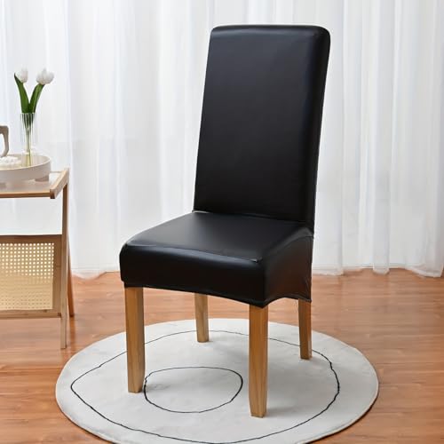 LIULIWEIFA Schwarz,Height 60∽70cm,Stuhlhussen 1er PU Leder Stuhlbezug wasserdichte Stretch Esszimmer Stuhlüberzug Stretch Stuhl Husse Universell Stuhlhussen Haus Büro Restaurant von LIULIWEIFA