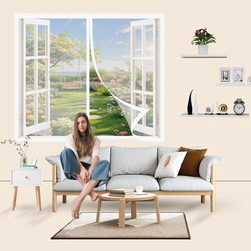 Fliegengitter Balkontür Magnet 123 x 212 cm Extra Starke Magnete, Magnetvorhang Ohne Bohren Insektenschutz Fliegengitter Tür für Balkontür, Terrassentür, Weiß von LIUNADM