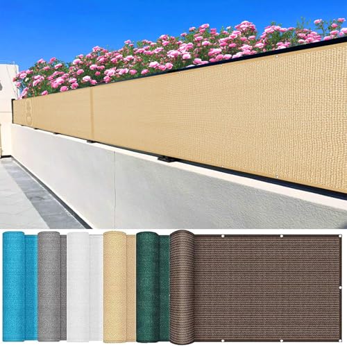 LIUNADM Balkon Sichtschutz Ohne Bohren 130 x 370 cm Windschutz Und Uv-Schutz, Sichtschutz Balkonsichtschutz mit Ösen Und Kabelbinder für Garten Terrasse Outdoor, Sandgelb von LIUNADM